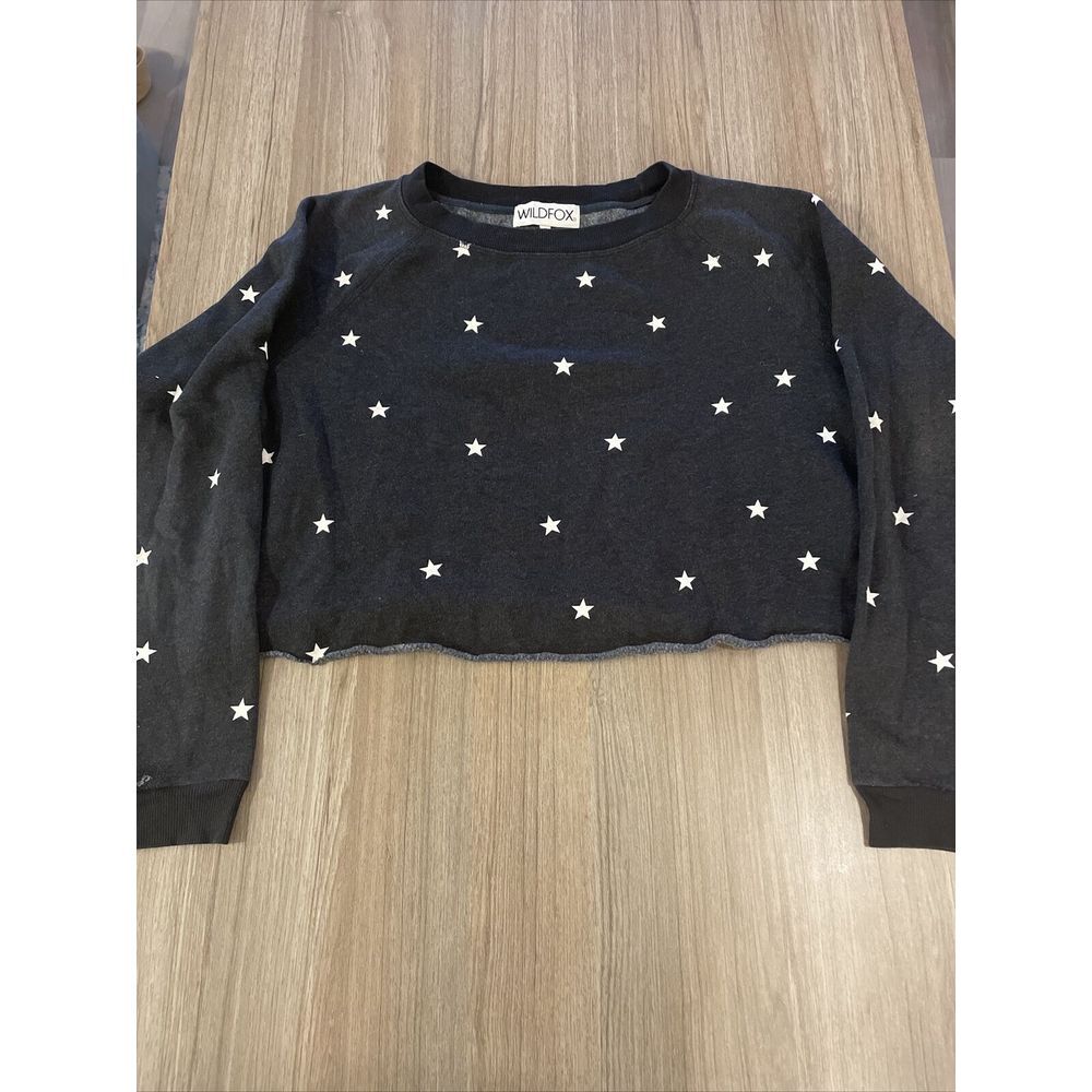 Wildfox Monte Football Crop Star Print Sweatshirt S Raw Hem Boat Neck Oversized